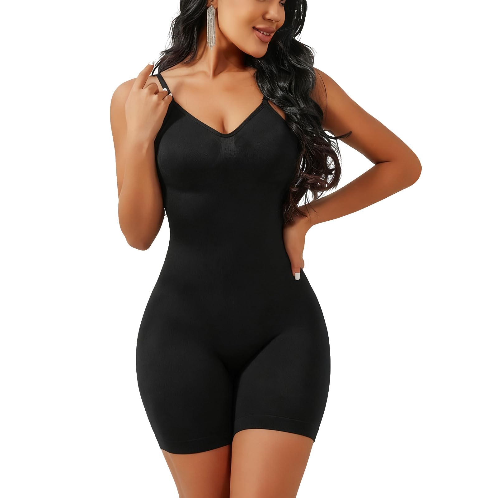 InfiniZer Shapewear Bodysuit For Women Seamless Tummy Control Body Shaper Low Back Full Body Shaper Slimmer Shorts Leotards (Black, 3XL)