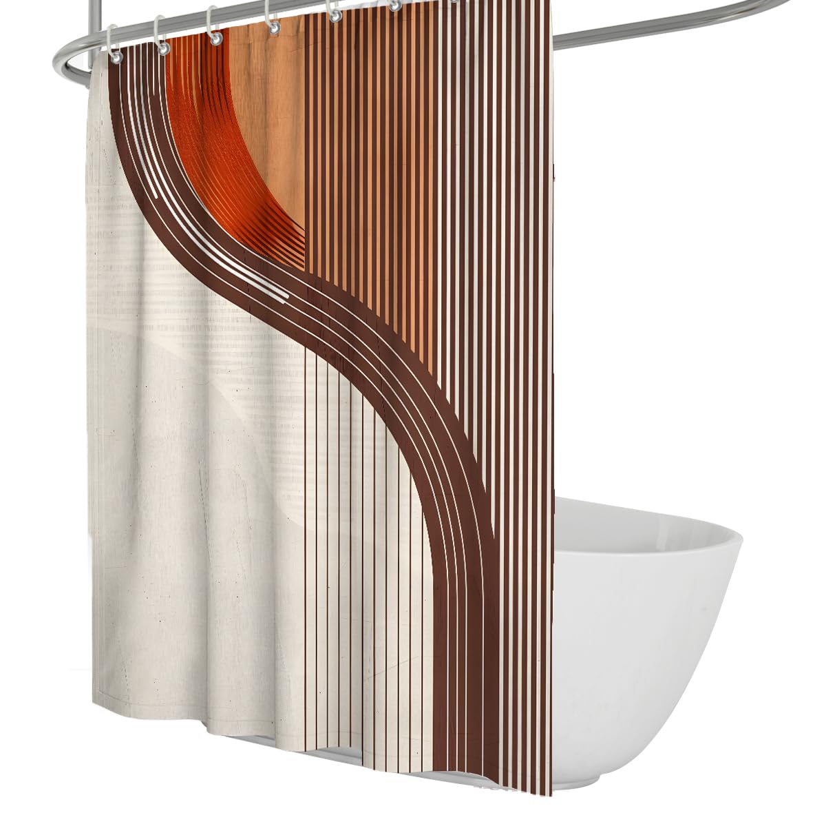 UIRINGART Terracotta Nordic Geometric Waves Shower Curtains W160xL200cm Minimalist Abstract Machine Washable Quick Dry Bathroom Curtain Bath Decoration With Hook