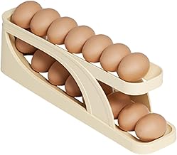 Egg Rack, Egg Dispenser Automatic Roll-Down Egg Holder Double-Layer Egg Container for Refrigerator Can Hold 15 Eggs Egg Storage Scrolling Egg Tray for Kitchen Cabinet