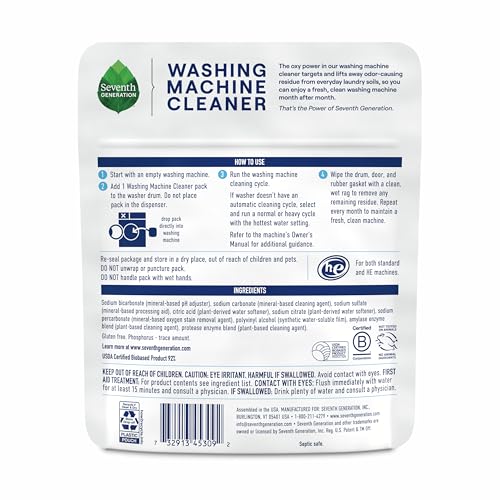 seventh generation washing machine cleaner 6 count free amp clear targets odor-causing residue powered by oxy power 42 oz