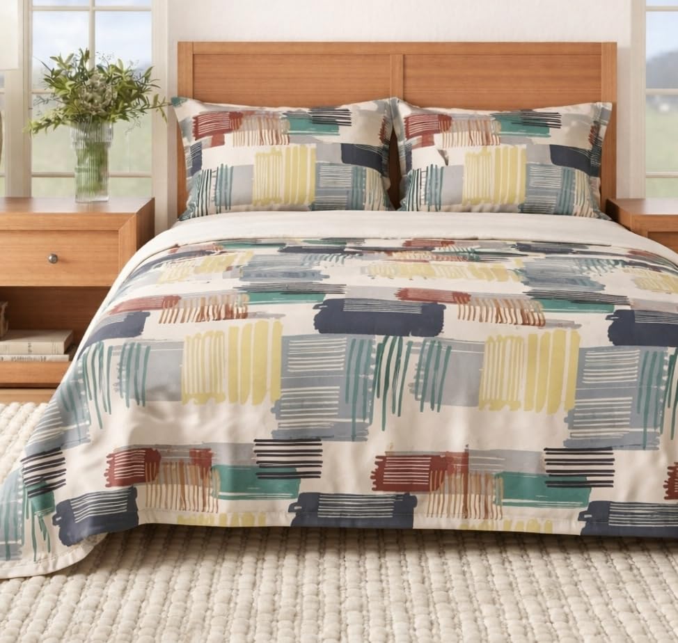Image of BEVI - Home Super Fabric 300 TC Microfiber Single Queen Size Bedsheet Without Pillow Cover - Printed Bedsheet Size (60x90) (Multi Line, Without Pillow Single)