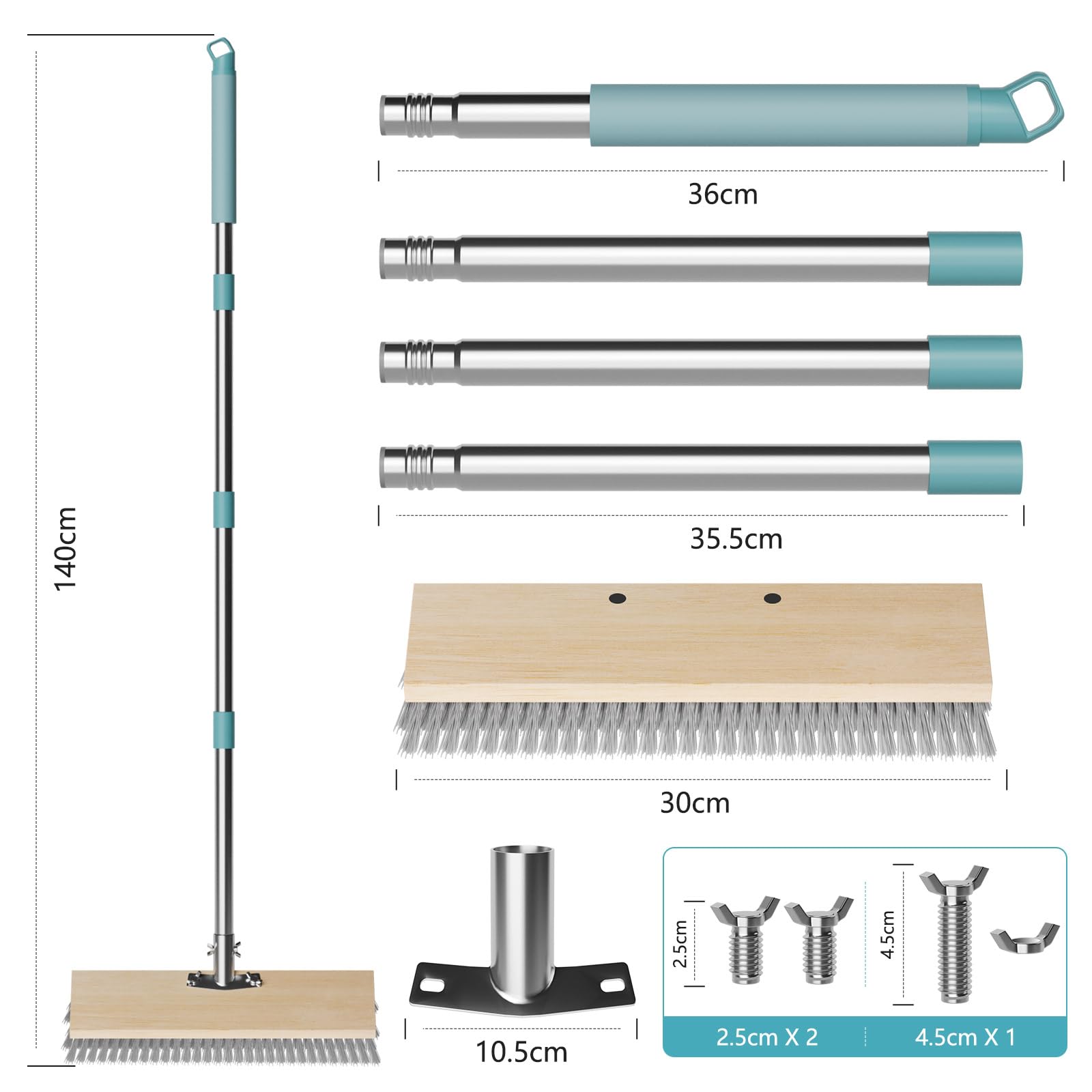 Drahtbürste mit langem Griff, 152,4 cm, robuste Drahtbürste, Bürstenkopf 29 cm, Gartenbesen zur Reinigung von Unkraut, Moos, Algen auf Terrasse, Deck, Garten, Schwimmbad