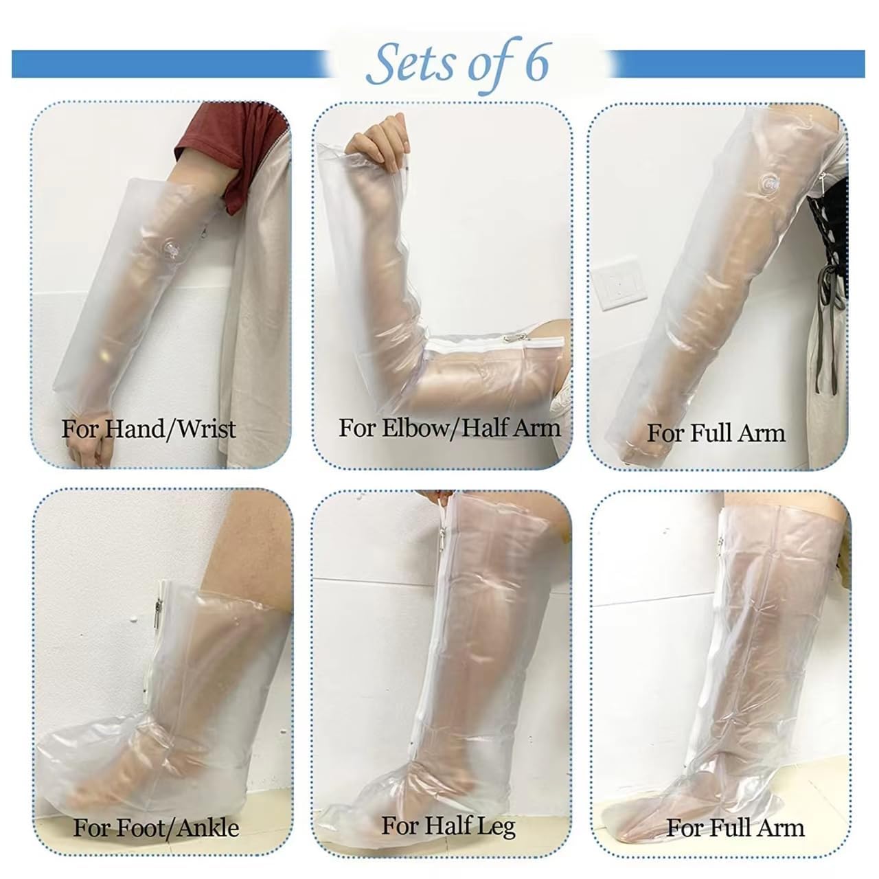 Juego de férulas de aire para primeros auxilios (6 piezas), férula de plástico inflable de PVC, férula de aire transparente para rayos X, con bomba, primeros auxilios para mano, muñeca, brazo, pierna