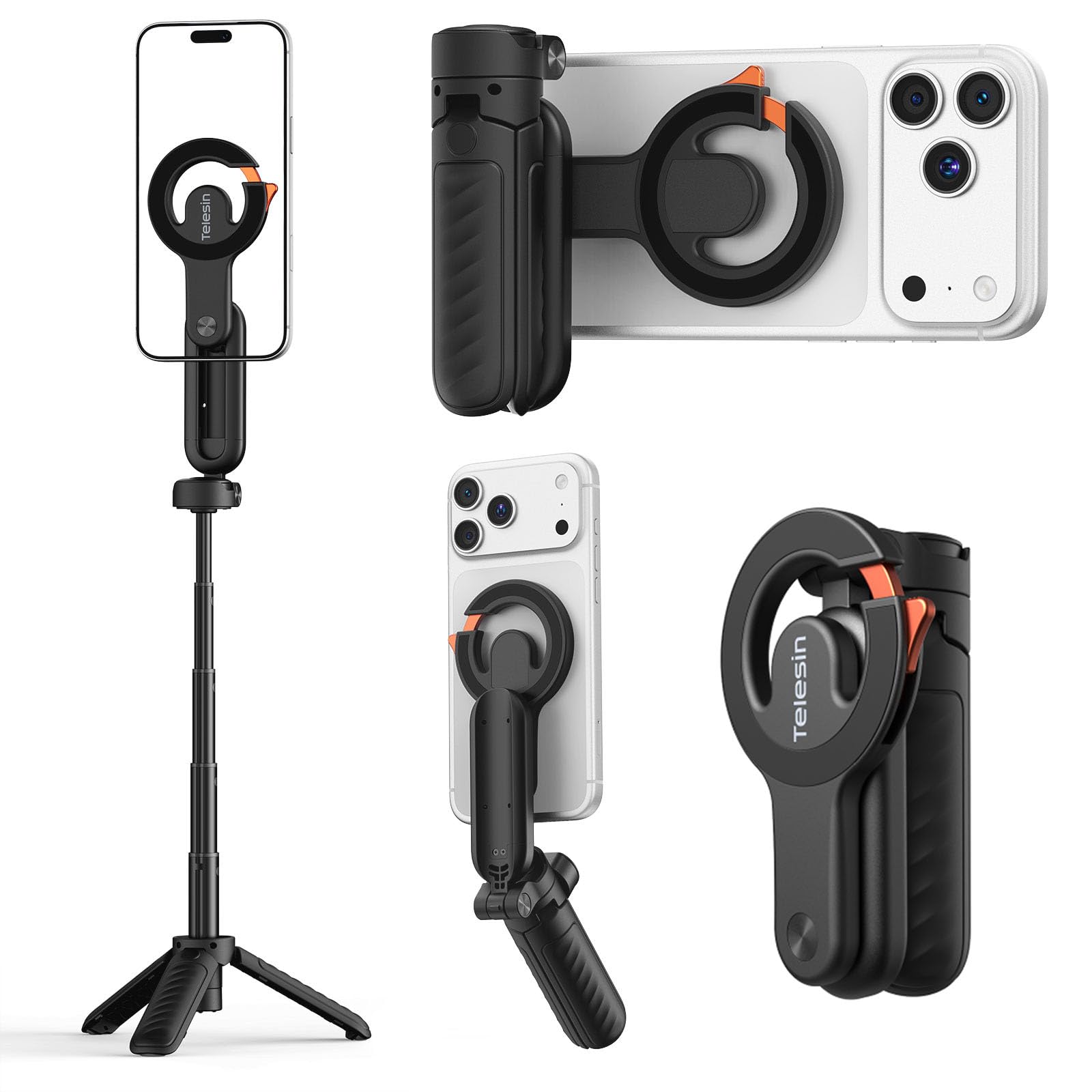 TELESIN Magnetic Mini Selfie Stick Tripod with Phone Camera Grip
