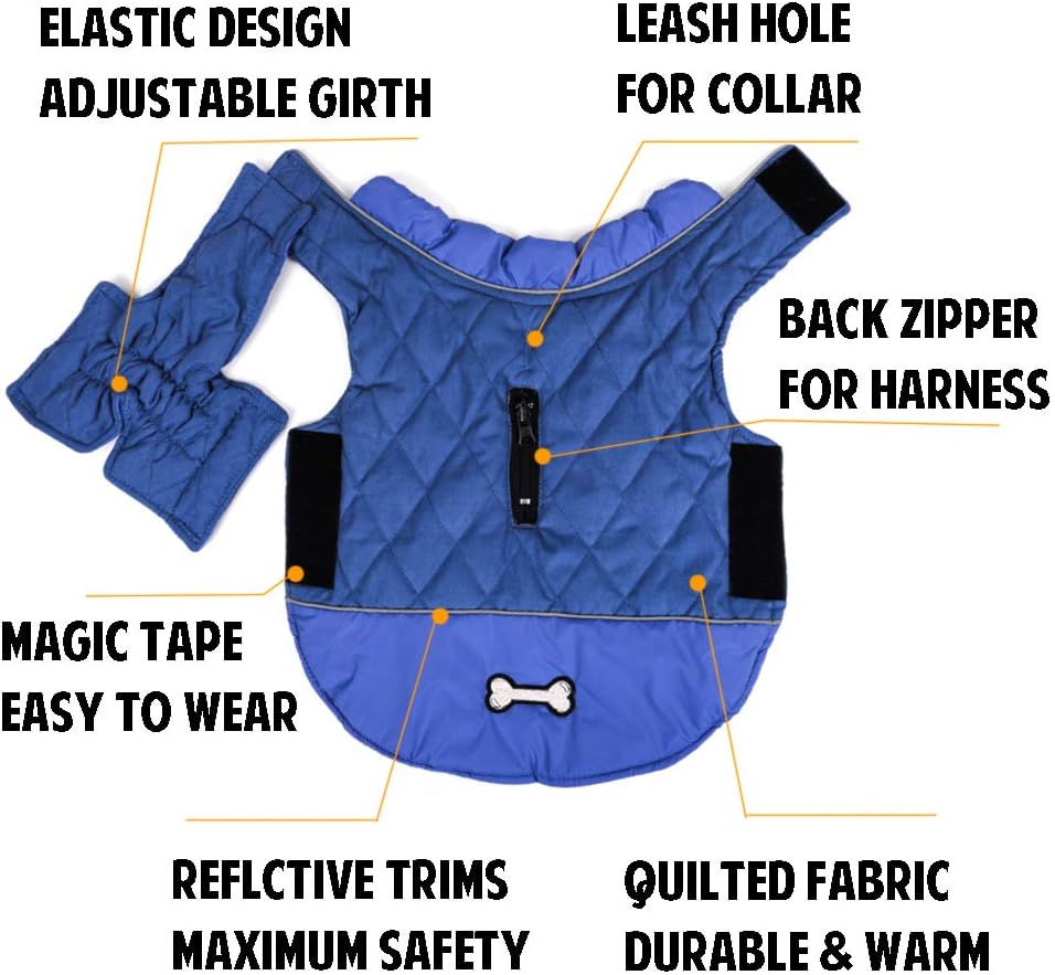 Reflective Dog Jacket Reversible Dog Coat Warm Padded Puffer Dog Vest Puppy Jacket Blue 3XL