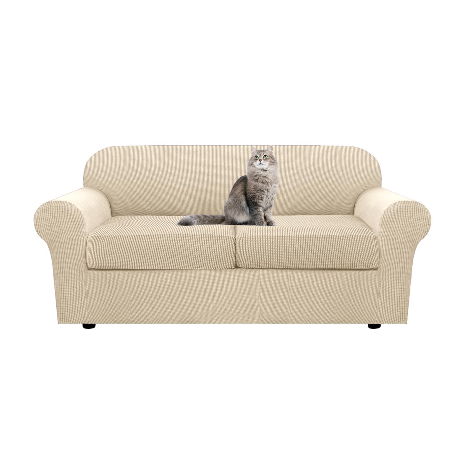 SYLC Ektorp Sofa Cover with Seat Cushions Covers and Backrests Covers Sofa Covers Stylish Stretch Jacquard Couch Slipcover Protector (Beige,Love+2 L Seats)