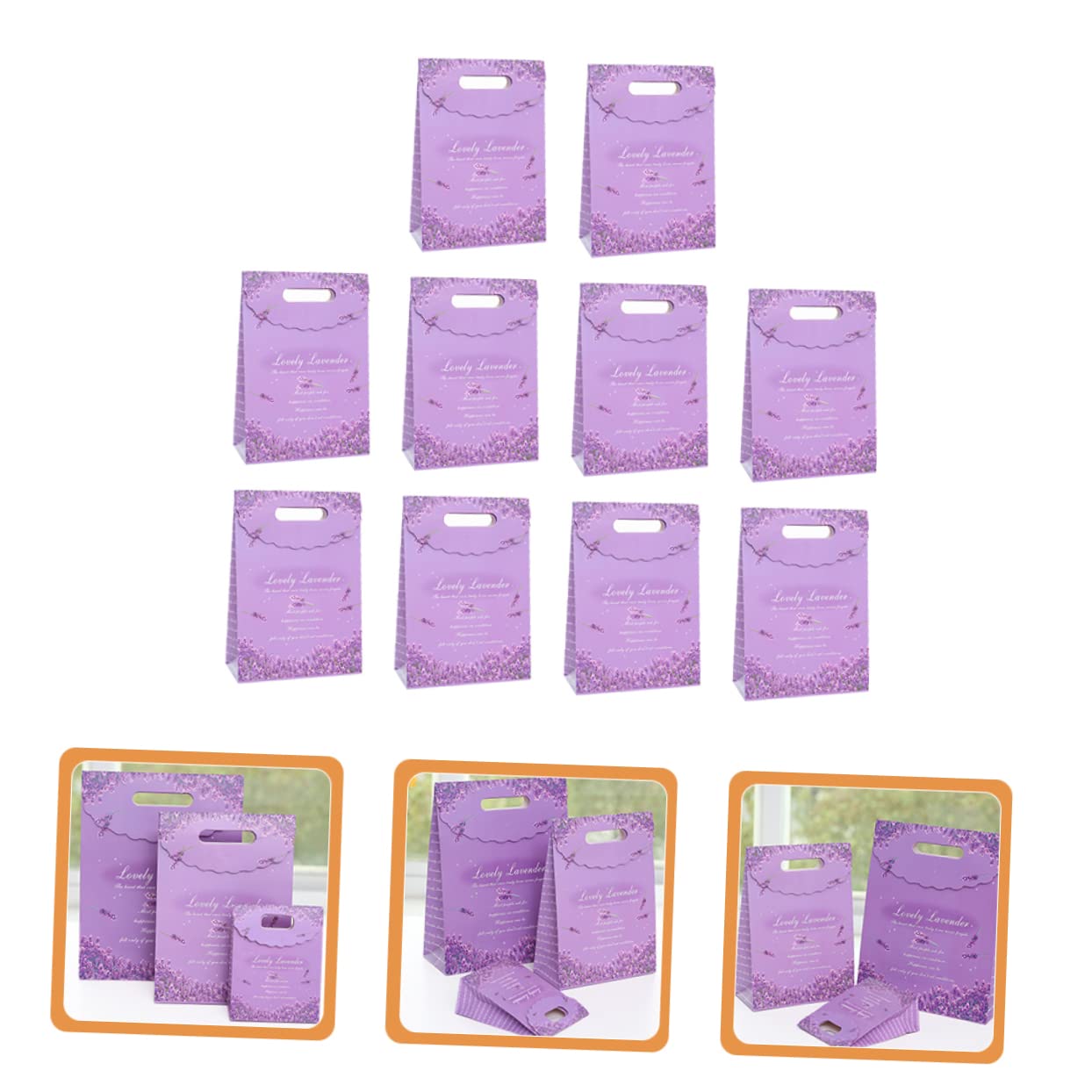 Papier Geschenkpapiertüten Lila Lavendel, 10 Stück, Faltbar