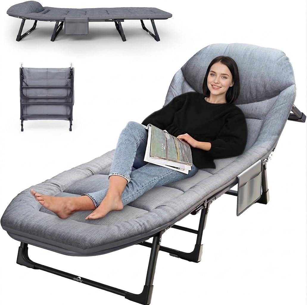 DOLPHY Portable Folding Camping Cot Bed for Sleeping with Soft Cushion 6 Feet with Headrest 5-Position Adjustable Backrest & Side Pocket for Home,Office,Camping and Travel (Upto 100KG)-image-18