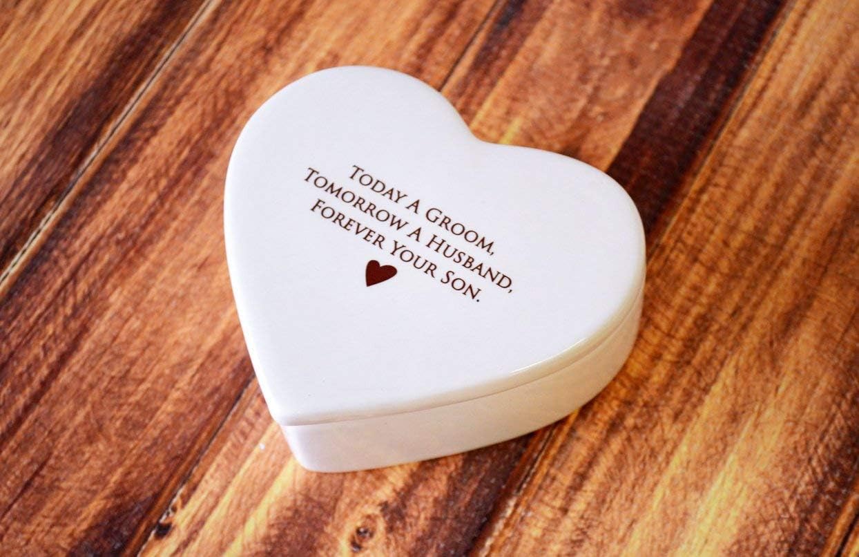 Susabella Mother of the Groom Gift, Gift From Groom to Mom - Heart Keepsake Box - Today a Groom, Tomorrow a Husband, Forever Your Son