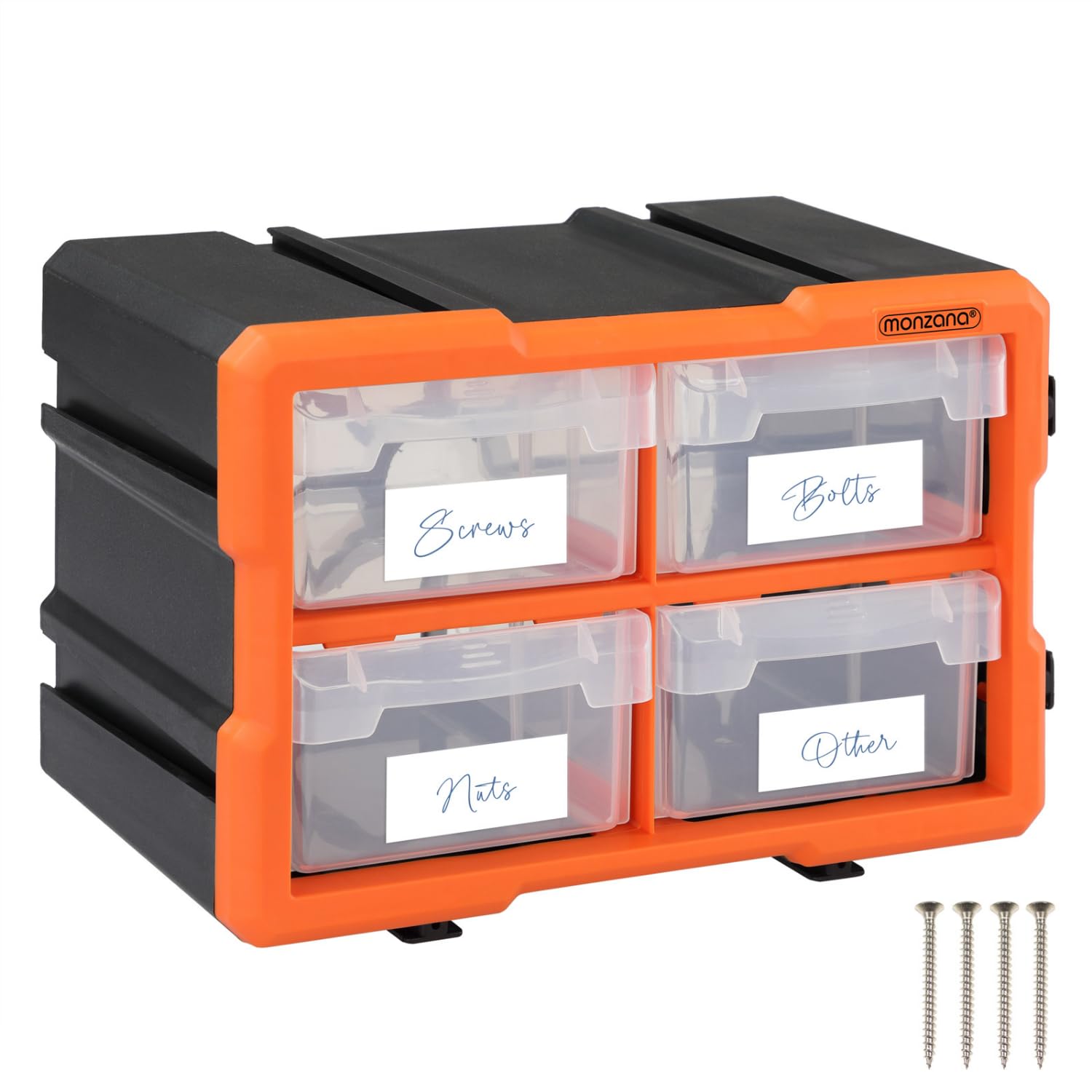 Monzana Orange/Grey Monzana® 8 Compartment Multi Drawer Organiser With Adjustable Dividers - 4 Plastic Storage Drawers Multi Tool Box Organiser - Ideal For Diy Tool Bits, Fishing Tackle, Fixings & Accessories