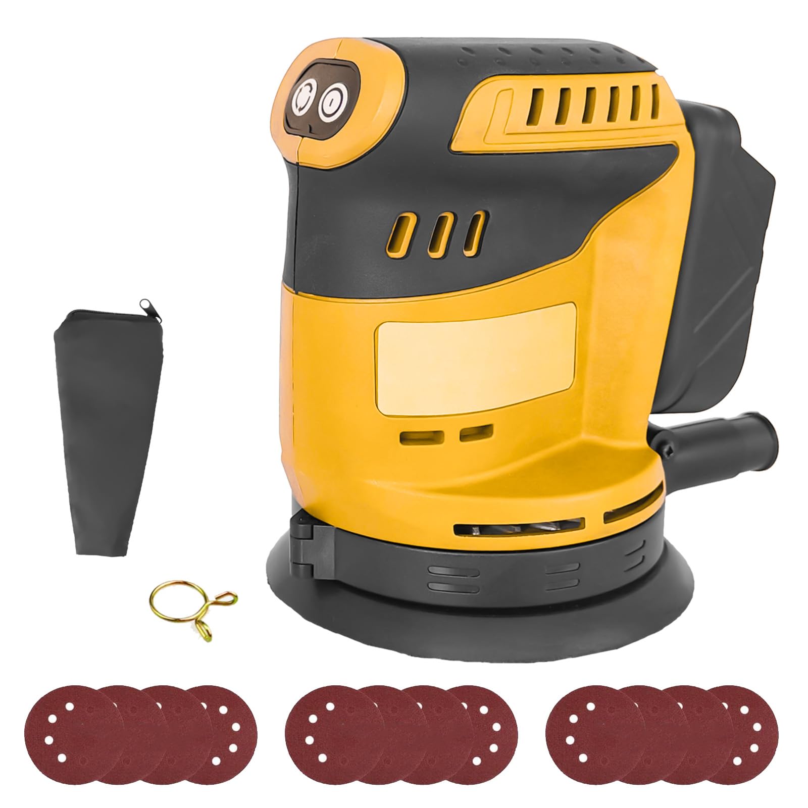 Cordless Random Orbital Sander for Dewalt 18V Battery, 125MM 3 Variable Speed Orbit Hand-Sander with 12 Sandpapers, Dust Collection Bag for Woodworking, Sanding & Polishing (Tool Only)