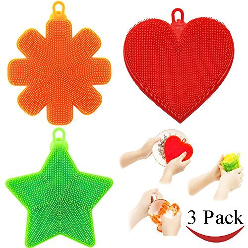Jalousie Silicone Eco Scrubber Dish Wash Cloth Dirt Cleaning for Kitchen Bathroom - Prevent Bacteria Microwave Safe Easy Clean Makeup Brush Cleaner Semi Permanent No BPA (3 PCs Combination)