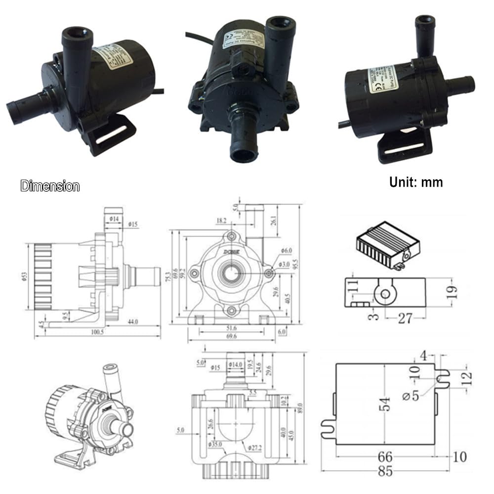 SHYSKY DC50K-12120S - Bomba de agua micro sin escobillas de 12 V CC, mini bomba sumergible de 54 W, 12 m, 1260 lph, bajo ruido para circulación de agua, presurización, refrigeración