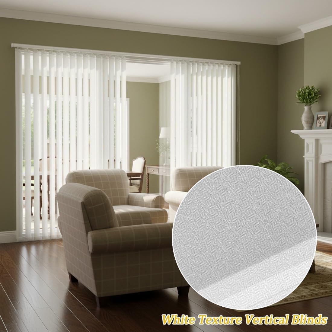 Vertical Blinds for Sliding Windows, Sliding Door Blinds, Vertical Window Blind for Patio Doors & Large Windows, Light-Filtering Curtains, Embossed Fabric Slats, Cordless(W72 xH94)