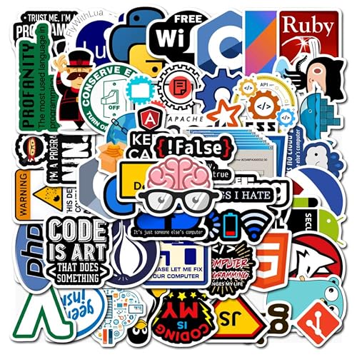 Image of 50 pcs Computer Programmer Coder Developer IT Professional Lover Stickers Vinyl Positive Quotes Aesthetic Decorate Accessories for Mobile Laptop Journal Guitar Office Room Novelty Stationery
