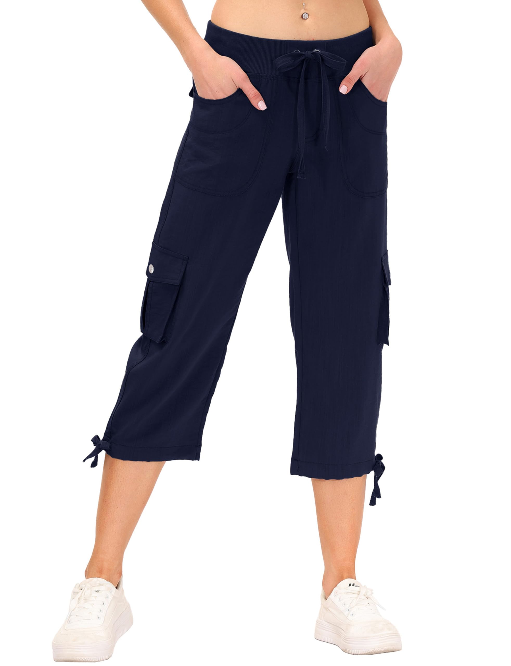 JINSHI Hosen Damen Sommer Cargohose 3/4 Hose Caprihose Freizeithose Wanderhosen Outdoorhose mit Mehrfach-Tasche