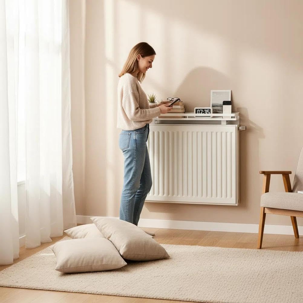Mensola sopra Termosifone Bianco, Mensola per Termosifone Rimovibile, Mensola Termosifone con Spazio di Stoccaggio, Senza Foratura Easy Fit, Mantenere la Ltanza Ordinata,40cm/15.75in
