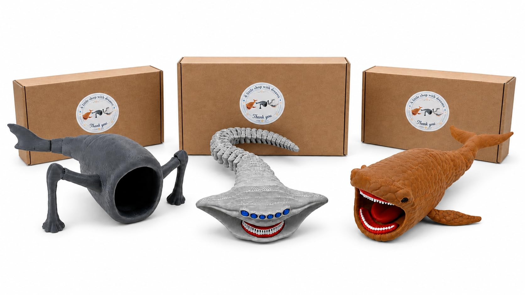Large 3Pcs Sea Monster Toy Set,Gift for Collectors【Gift Box Packaging】