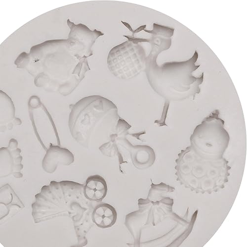 Miniatura 6 de Molde de silicona para baby shower, moldes de fondant con diseño de artículos de bebé, juego de 2, gris