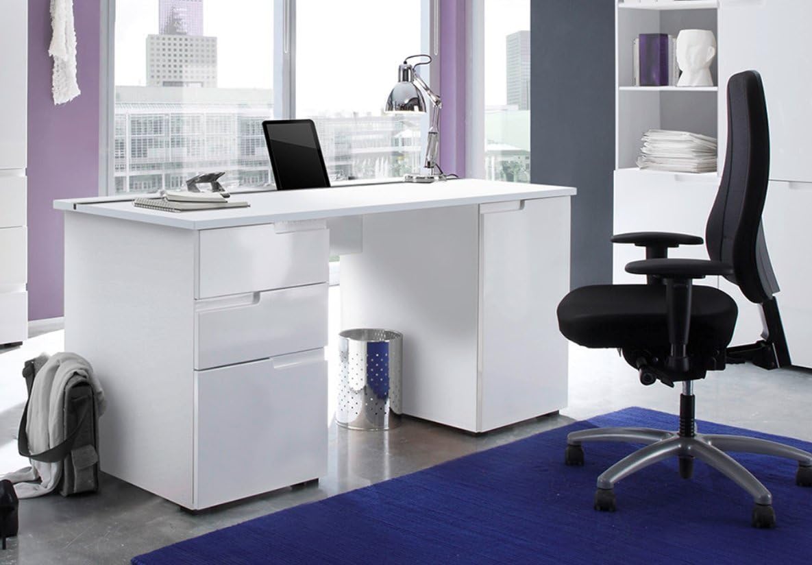 Cellini Large White Gloss Computer Desk S15 - By RONZ