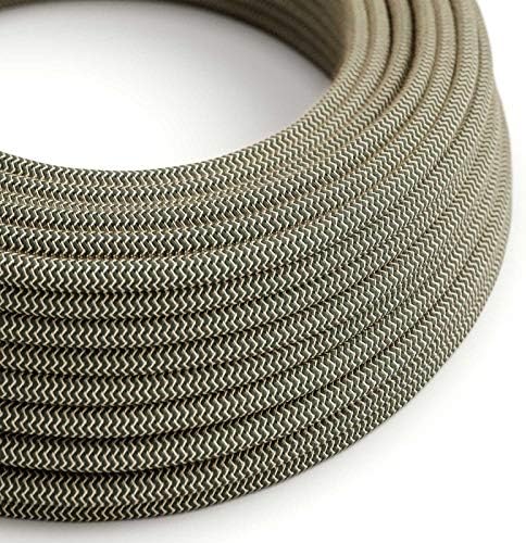 creative cables Natural & Charcoal Linen Chevron Covered Round Electric Cable - RD74-50ft, 3 x 18 AWG
