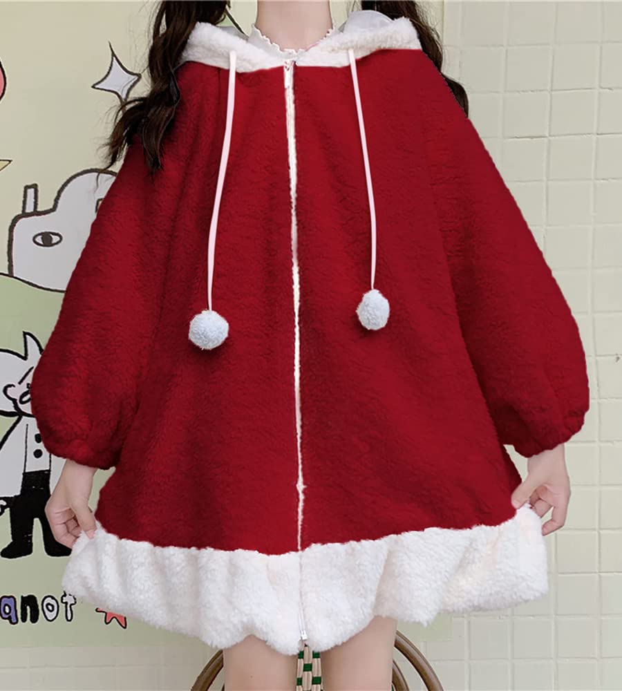 BZB Kawaii Anime Bunny Ear Hoodies For Women Sweet Lovely Fuzzy Fluffy Rabbit Sweater Tops Cosplay Jacket Coats