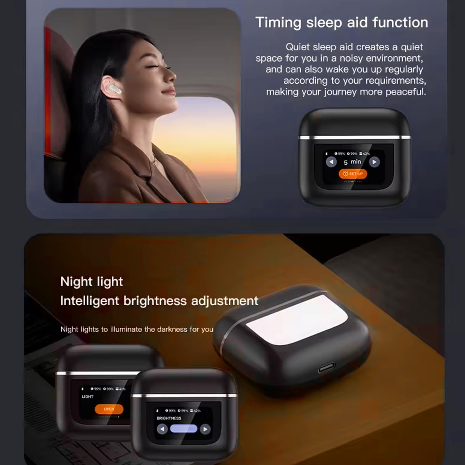 AD V8 TWS Earphones charging case displaying battery life