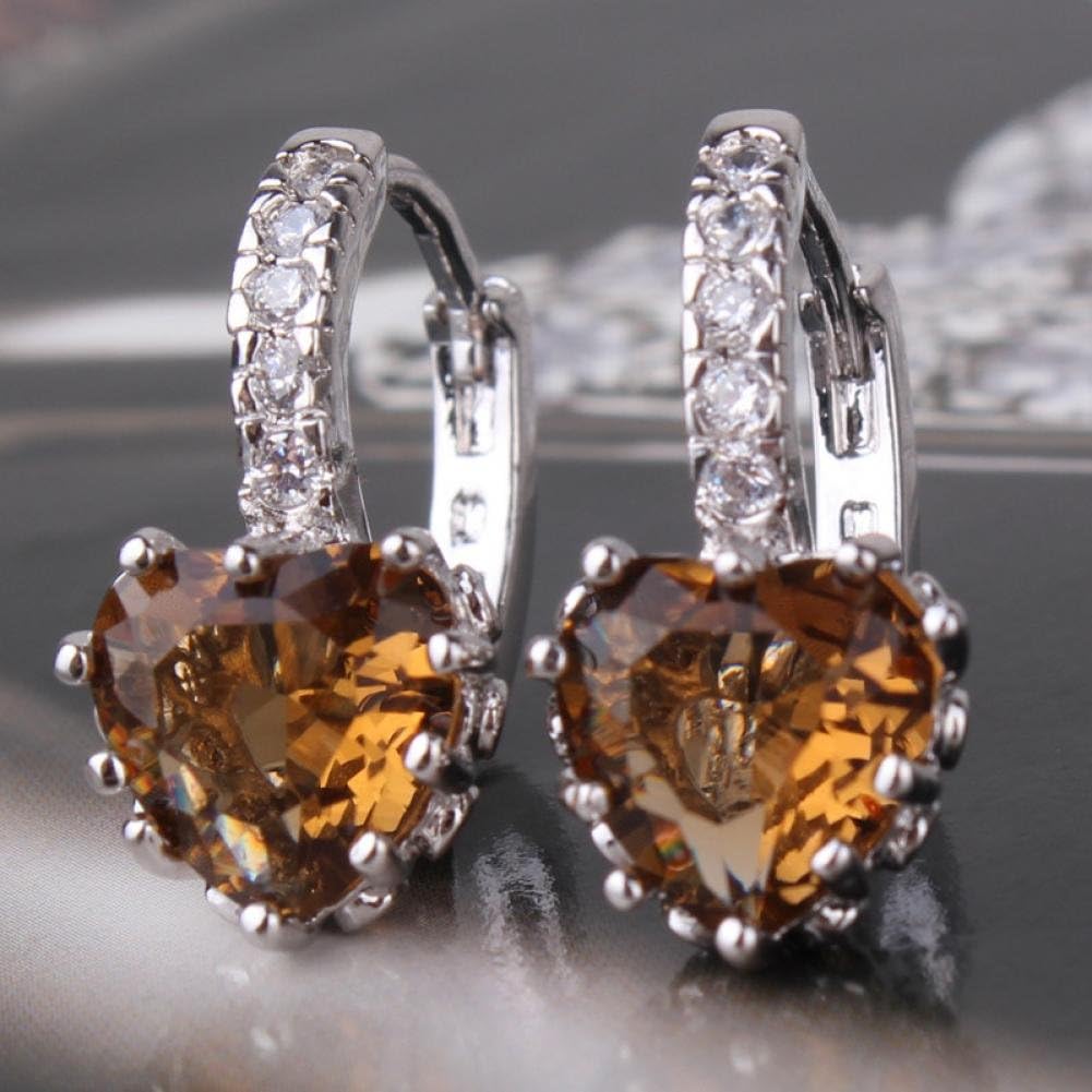 2014 New arrival 18k white gold plated hoop earring heart design smoky tanzanite leverback earring for party E003i