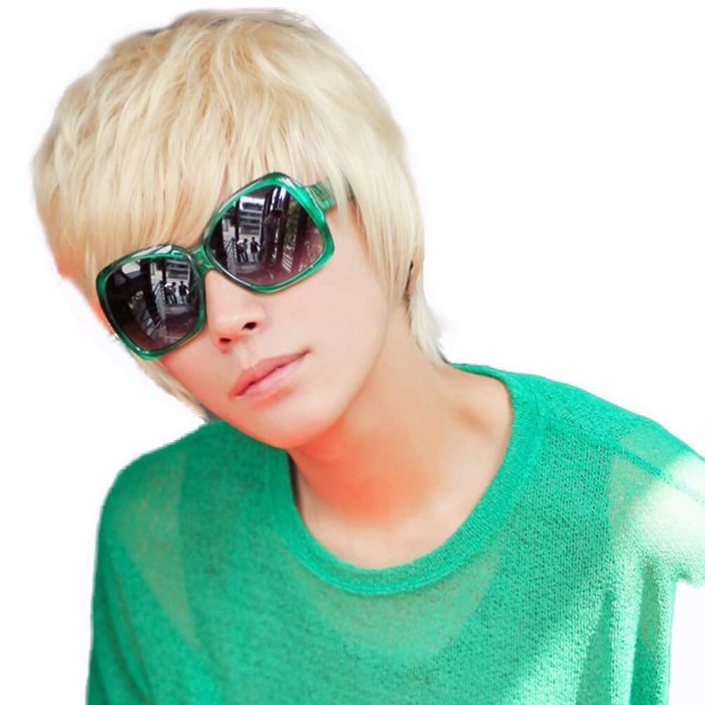 Perruque de cosplay pour hommes style chauve et blond platine droit