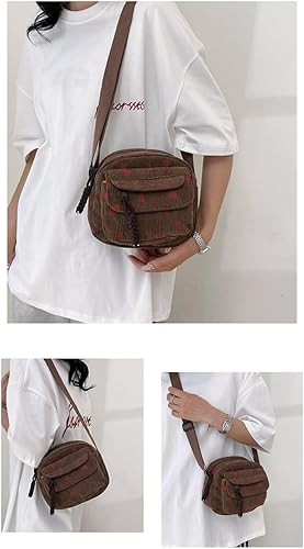 Miniatura 35 de Bolso cruzado de pana de fresa para mujeres y niñas, bonito bolso de mano con diseño de fresa, bolso de mensajero pequeño, bolso de hombro