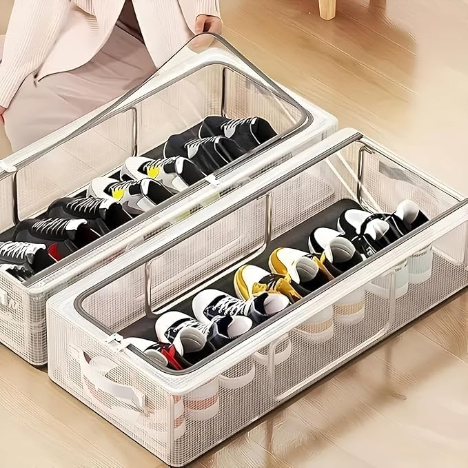 Clear Plastic Shoe Storage Box for Closet | Stackable Foldable Shoe Organizer | Transparent Sneaker Storage Container Bin with Front Opening Door | Space Saving Shoe Rack Box | Pack of 1-image-35