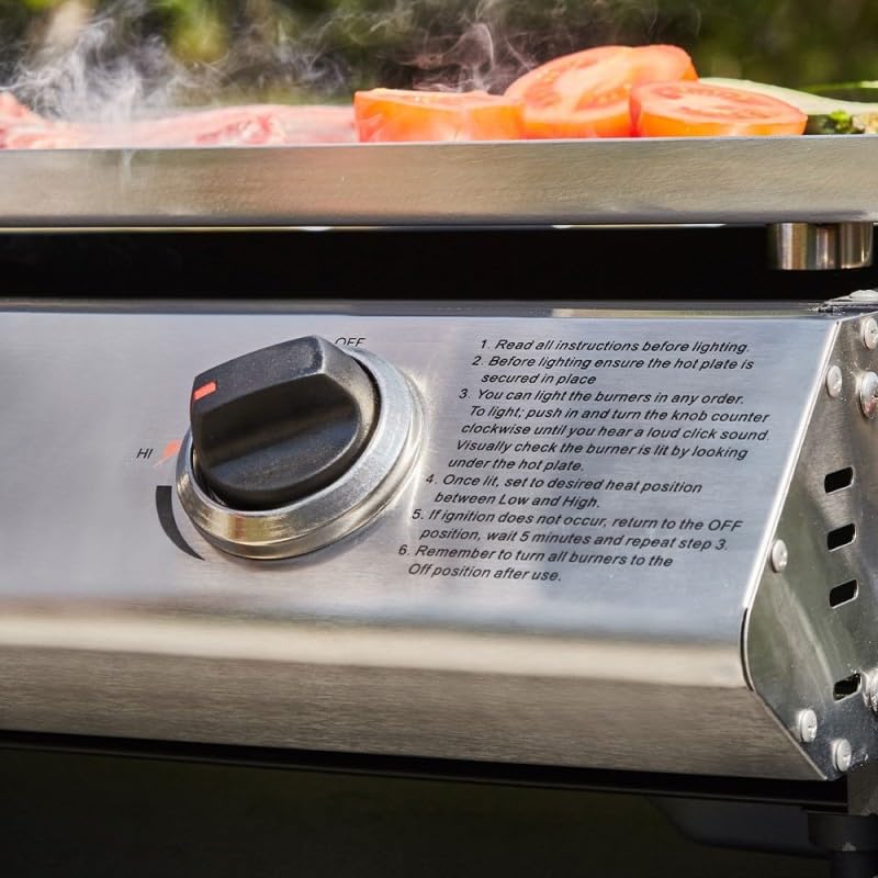 COOKING BOX - Piastra a gas Cadix 3 fuochi - Superficie di cottura 62 x 37,5 cm - Piastra in acciaio inox - 3 bruciatori - Cassetto per grasso - Fino a 8 persone - 9,45 kW