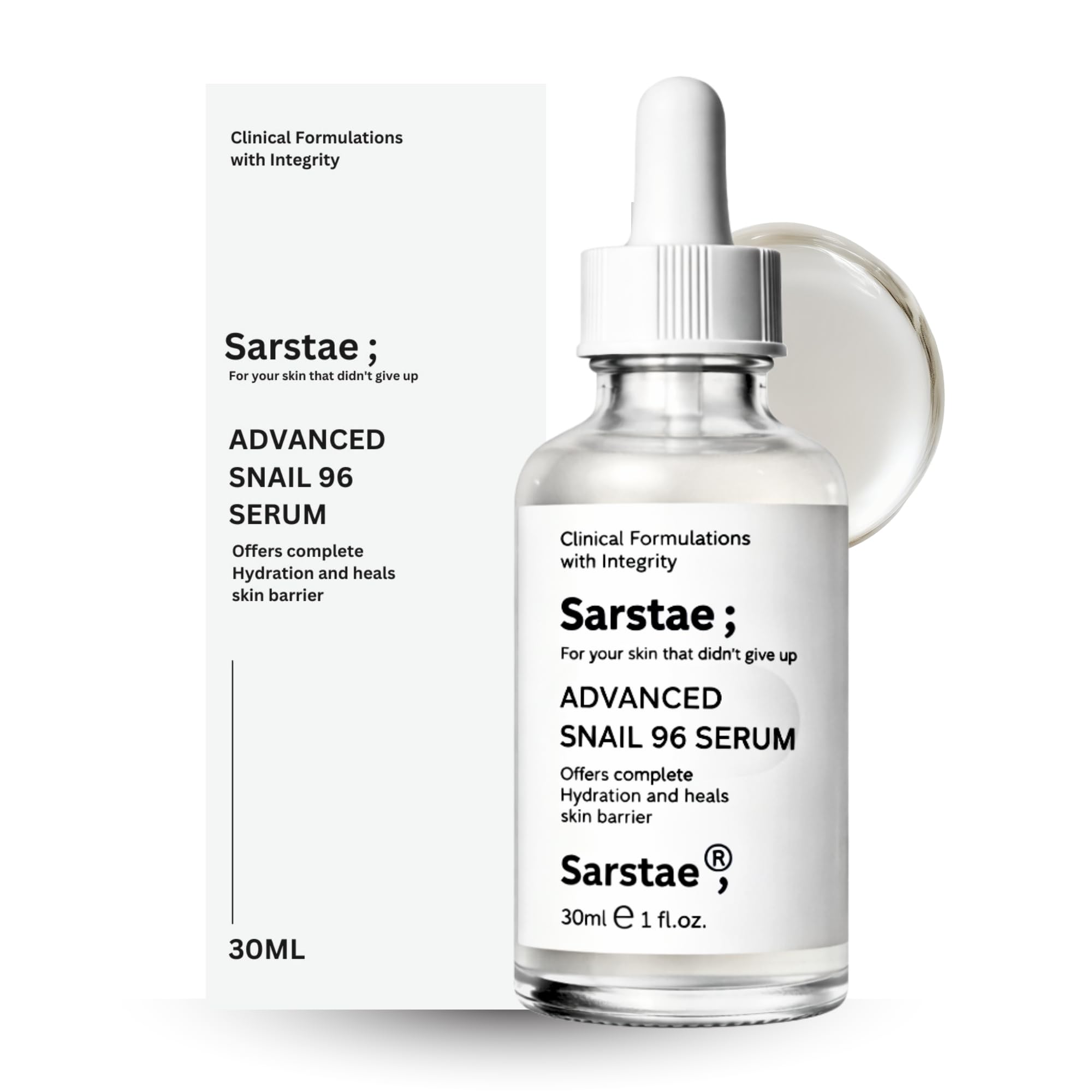 Sarstae Snail Mucin 96% Power Repairing Essence | Hydrating Serum for Face with Snail Secretion Filtrate for Dull Skin & Fine Lines | Korean Skincare | 30ml