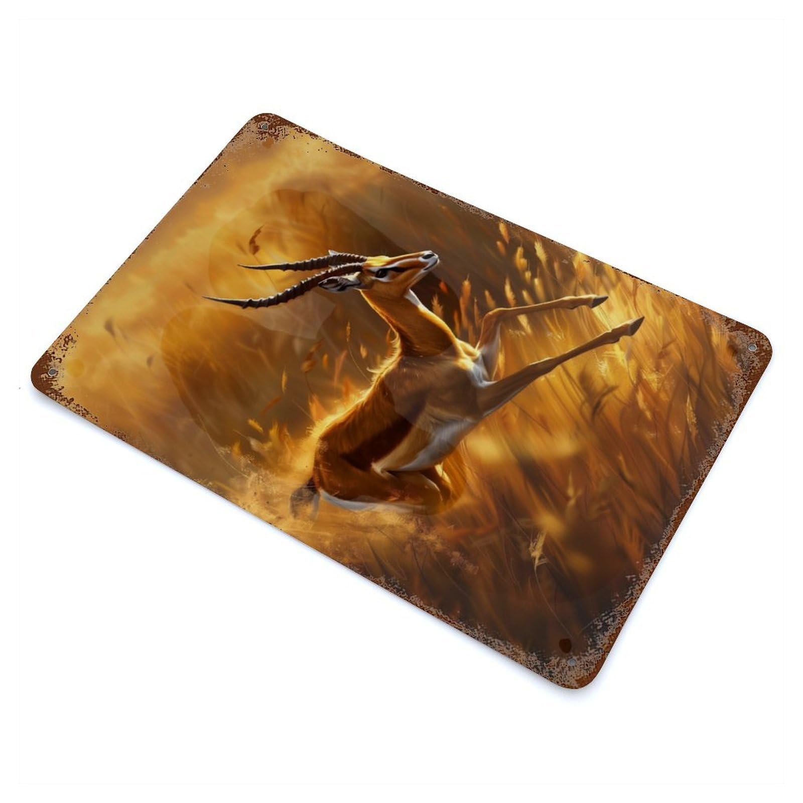 Gazelles Leap Vintage Wall Sign 11.8"x7.9", Rust Effect Metal Decor for Farmhouse, Kitchen And Entryway Decor