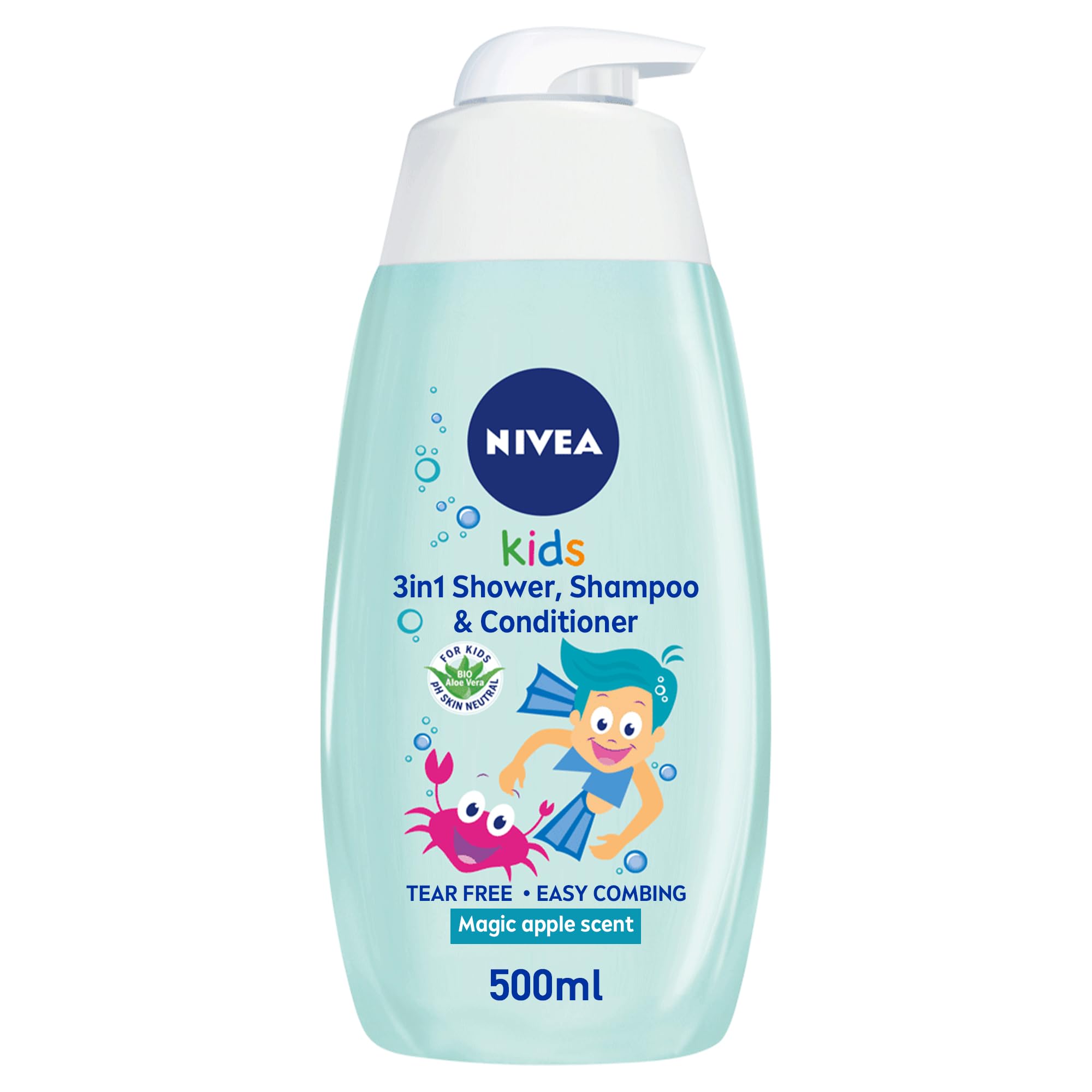 NIVEA Kids 3in1 Shower & Shampoo Bath, Bio Aloe Vera Apple Scent, 500mlNIVEA Kids 3in1 Shower & Shampoo Bath, Bio Aloe V…