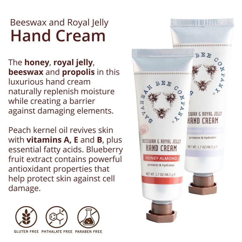 Savannah Bee Company Luxe Hand Cream Set - Rich Natural Honey Almond - Soothing Rosemary Lavender - Vitamin-Rich Dual Scent