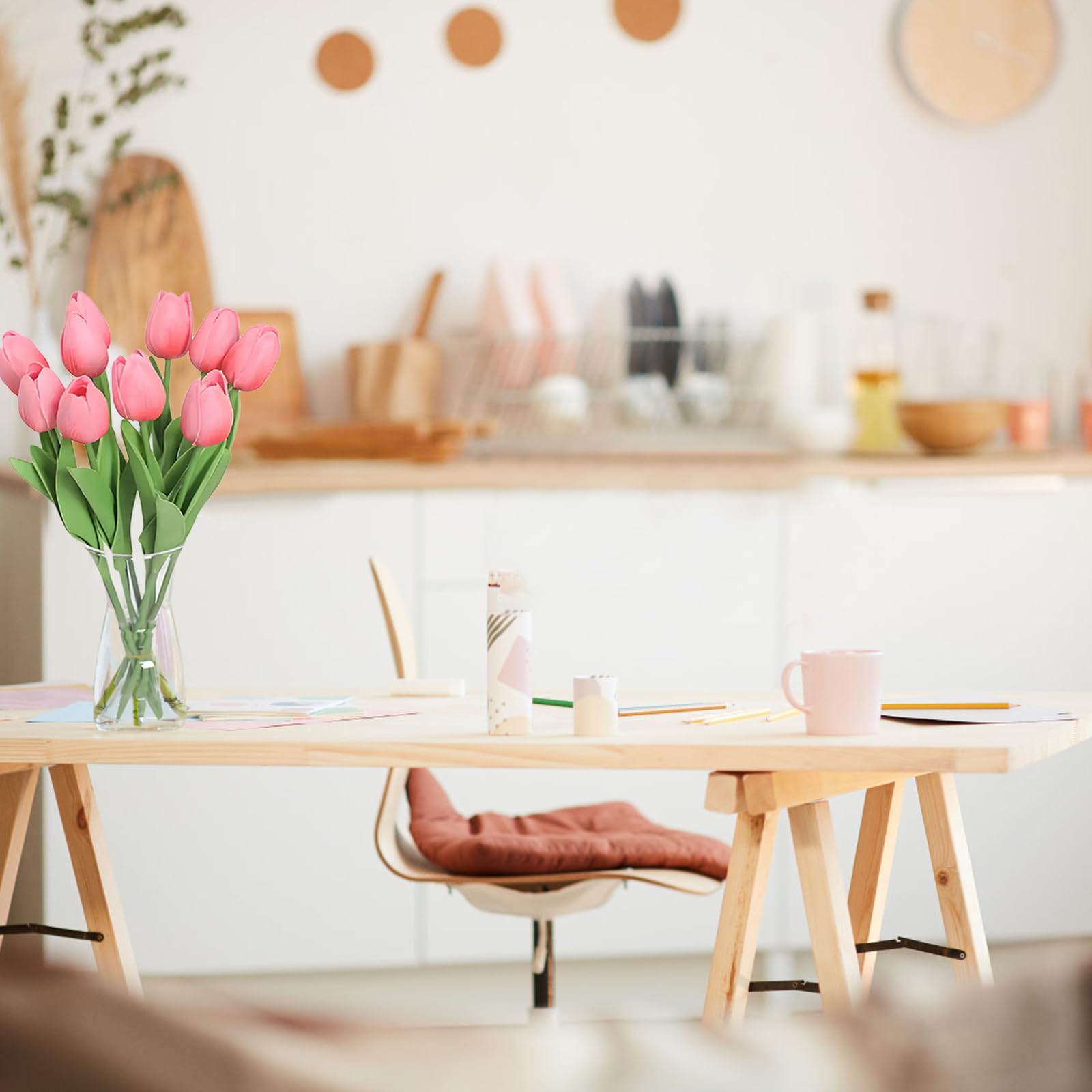10 sztuk sztucznych tulipanów, jak prawdziwe, sztuczne tulipany lateksowe, naturalny kolor, delikatne płatki, nadają się do dekoracji domu, na imprezę, do biura lub do florystyki "zrób to sam"