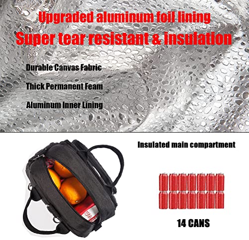 Ekerho Insulated Lunch Bag Backpack For Women/Men, 3 Carrying Way Lunch Tote, Large Waterproof Cooler Box With Side Pockets For Adults, College, Work, Beach, Picnic, Black #TOP2