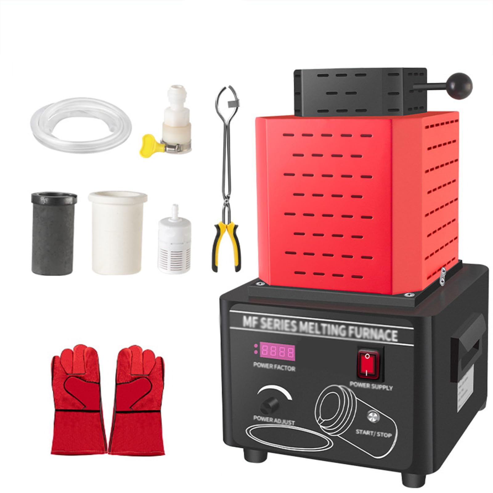 Elektryczny cyfrowy piec do topienia metalu, piec do topienia złota 5000W, maksymalna temperatura 1600°C/2912℉, do odlewania metali, szkliwienia ceramiki (Pojemność: 3 kg, Kolor: czarny) (Red 2kg)