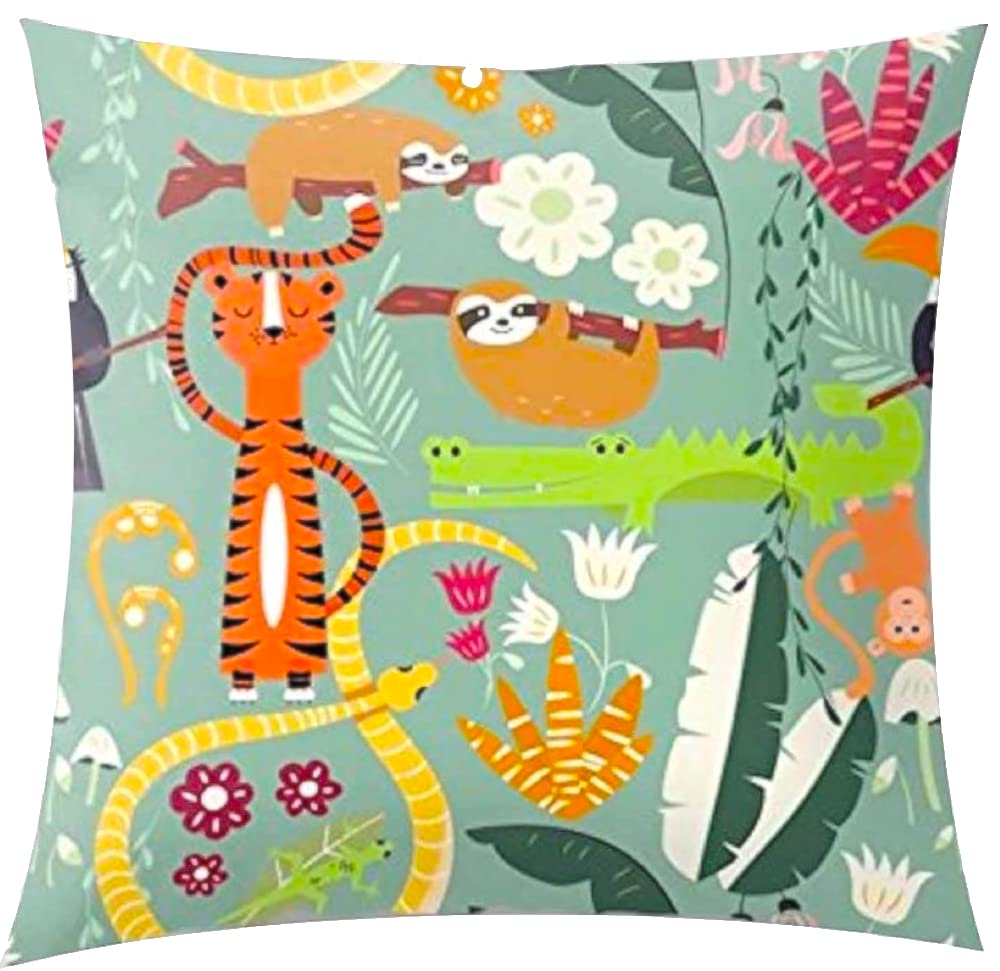 The Beach Stop Boys Jungle Animals Decorative Tiger & Sloth Colourful Scatter Cushion Cover | Unique Design Animal Decor | & Girls Bedroom | Gift Idea | 45X45cm 18X18” |