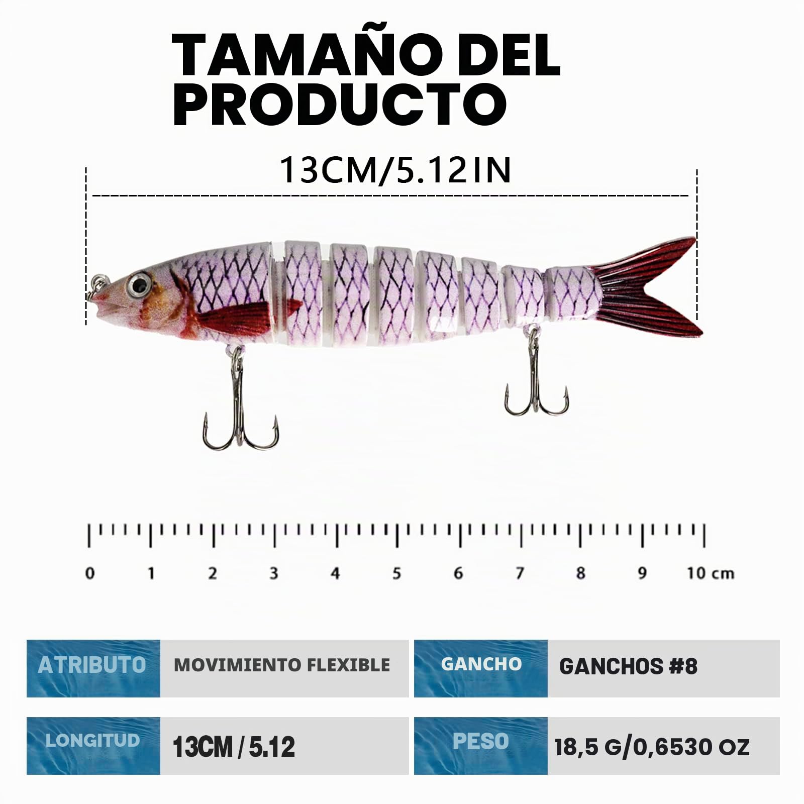 5pcs Señuelos Pesca, Señuelos Artificiales De Pesca, Cebos de Pescar Multi Articulados para Agua Dulce o Salada, Duro del Senuelo Cebos de Mar Spinning para Trucha, Lubina, Perca, Lucio