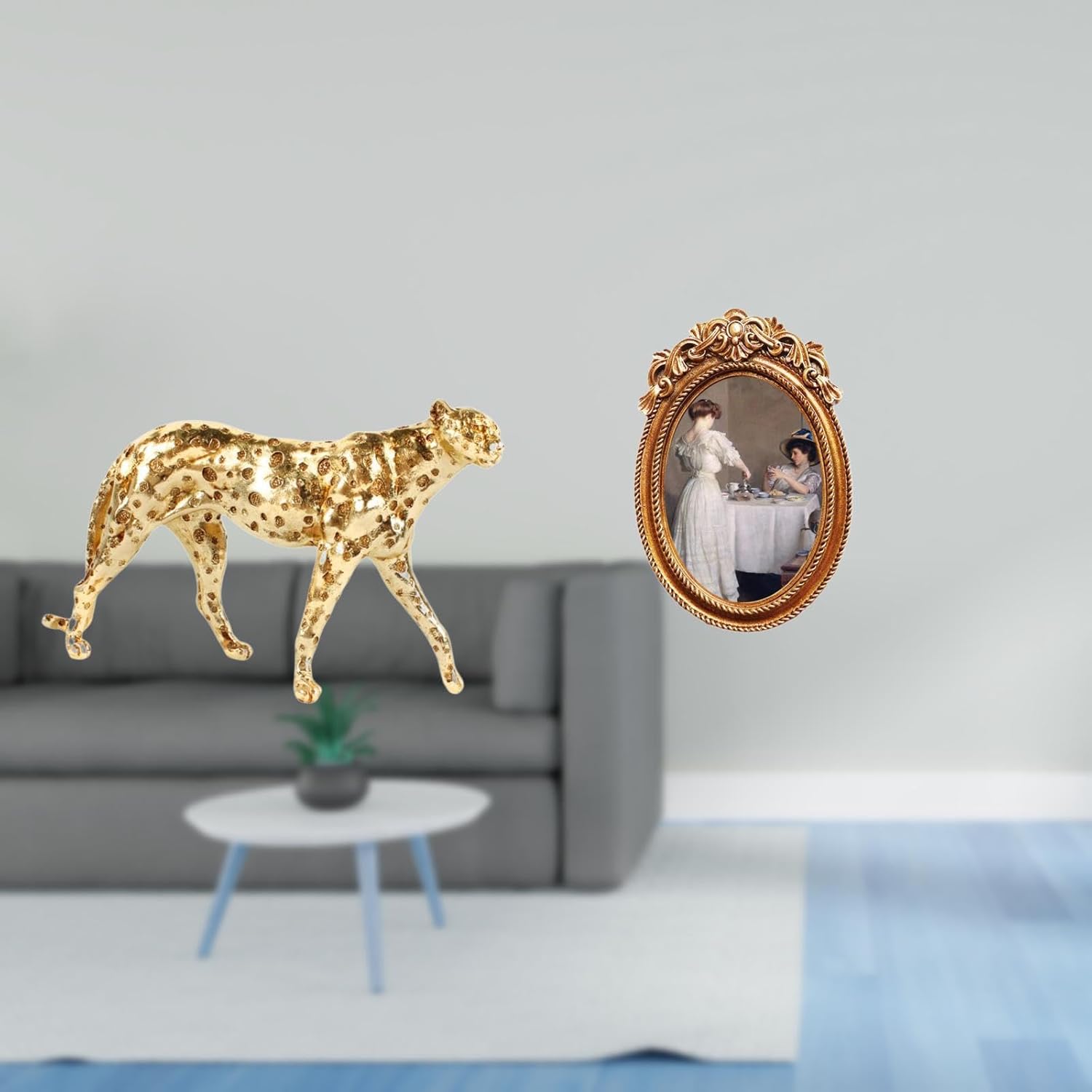 Sculpture Ornament and Ornate Resin Photo Frame Decorative Tabletop Centerpiece for Office Home Bedroom Gift Display Stand