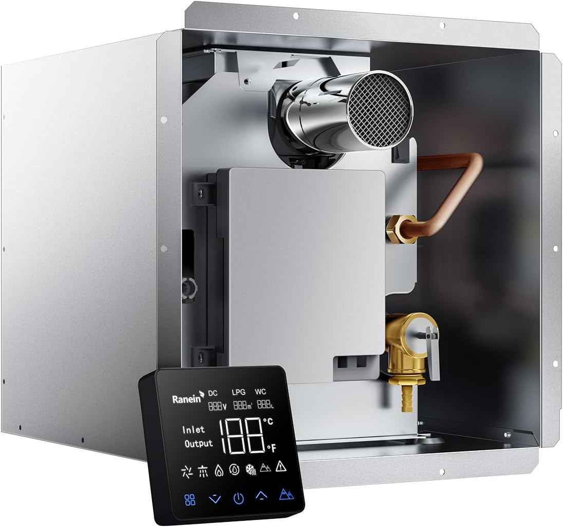 Ranein RV Tankless Water Heater 65,000 BTU, Propane On-Demand RV Water Heater with 12V DC Power, Instant Hot Water Heater for RV Camper Travel Trailer Motorhome, Freeze Protection & High Altitude