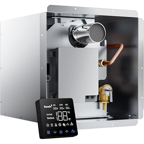 Gen II Ranein RV Tankless Water Heater 65,000 BTU, On-Demand Propane Hot Water, Thermostatic Mixing Chamber, 12V Powered, High Altitude Ready, CSA Approved, Ideal for Simultaneous Use and Family Use
