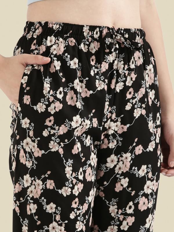 Image of GO COLORS Women Printed Woven Viscose Mid Rise Lounge Pants