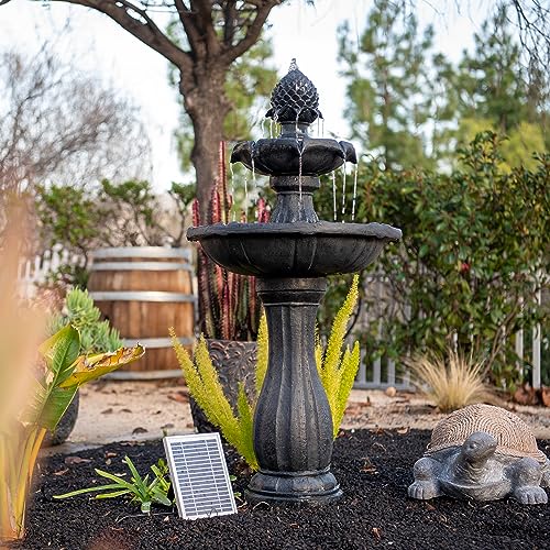 XBrand 44" Solar Powered 2-Tier Outdoor Water Fountain, Fiberglass Resin Fountain with Solar Panel and Auto Shut-Off Pump, Black by XBrand - Image 7