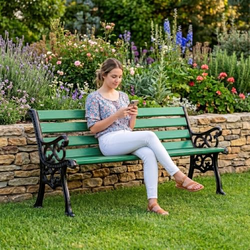 Image of BRISHI 3 Seater Cast Iron FRP Garden Bench for Indoor & Outdoor Park /Patio /Living Room /Terrace /Balcony (Black + Green)