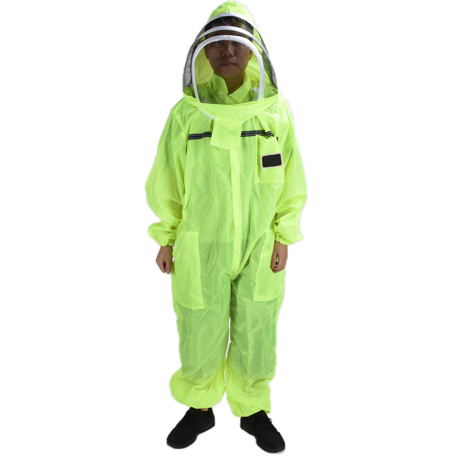 Traje de apicultura, mono de apicultor de una pieza verde fluorescente con cremallera frontal para protección contra picaduras de colmenar