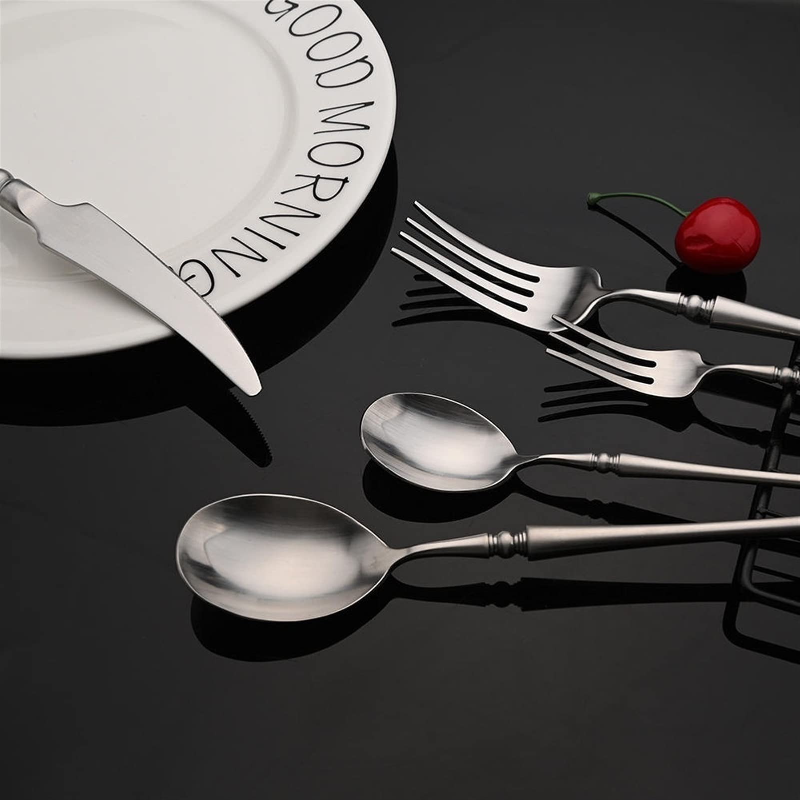 Besteckset, Luxuriöses Besteckset aus Edelstahl 304 im Vintage-Stil – Besteck mit matter Oberfläche for elegantes Essen(Silver)