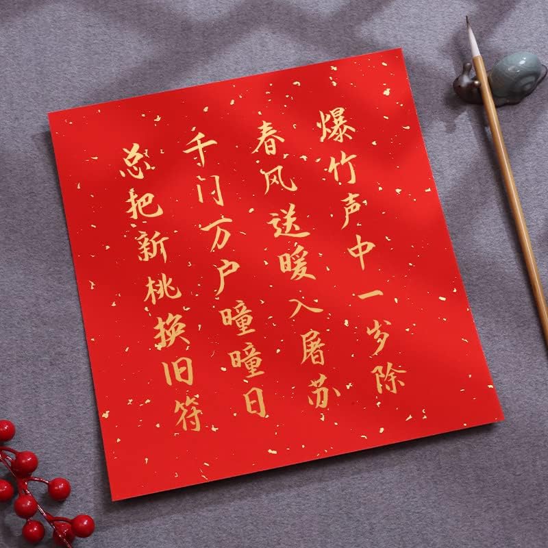 QianKao Calligraphy Practice Copybook Chinese Ancient Books Copy 30张装加厚宣纸卡纸半生熟书法专用纸免装裱作品纸方形万年红洒金(1Pcs 21cm*29.7cm【30张】)